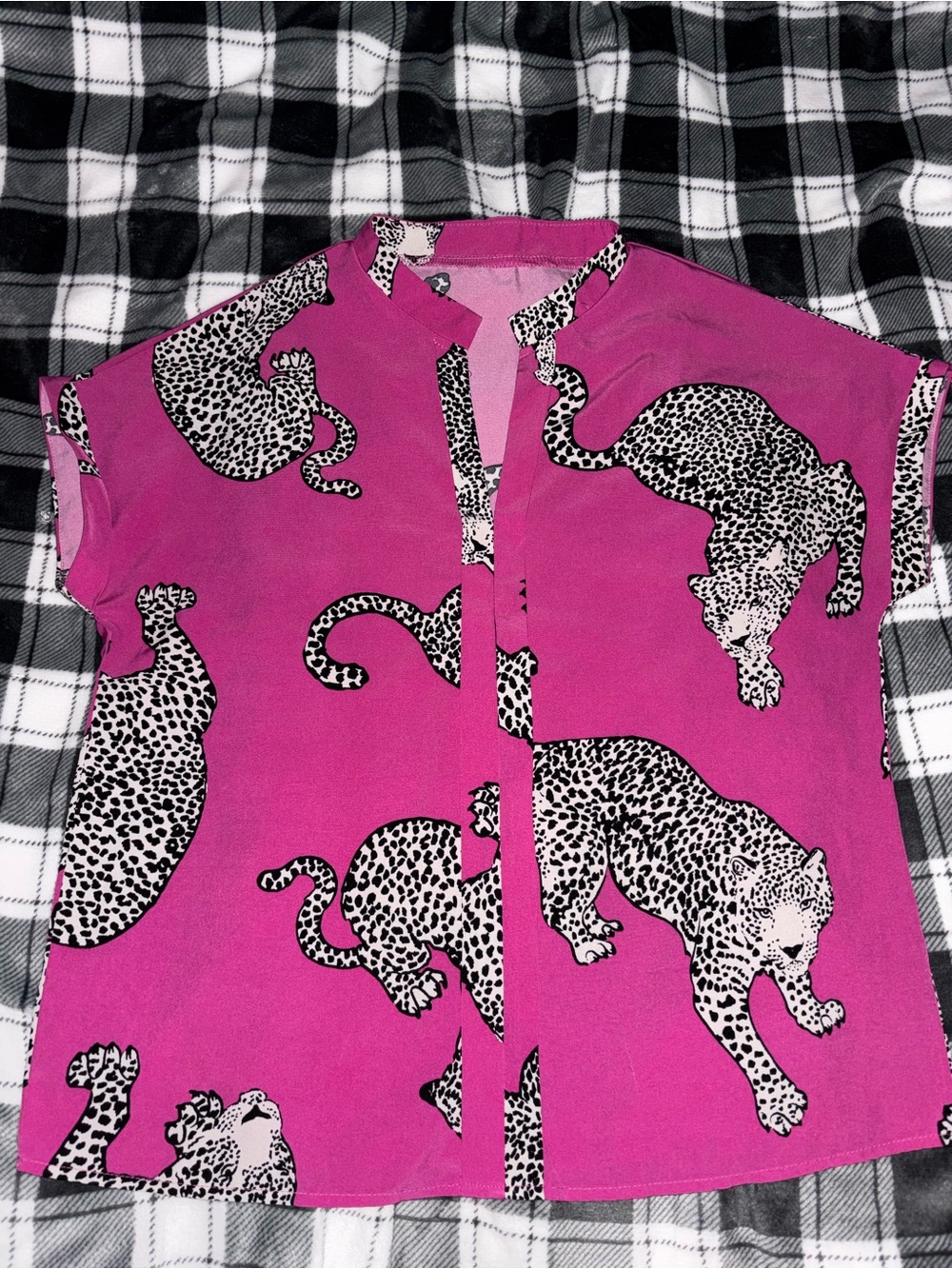 SHEIN Hot Pink Leopard Cat Print Short Sleeve Top